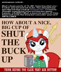 Size: 1280x1520 | Tagged: safe, artist:askbritanniamlp, derpibooru import, oc, oc:britannia, unofficial characters only, pony, unicorn, ask britannia, buck tumblr, cup, food, g4, horn, image, looking at you, magic, mascot, parody, png, poster, solo, tea, trident, tumblr, unicorn oc