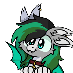 Size: 500x500 | Tagged: safe, artist:sugar morning, derpibooru import, oc, oc:geo, unofficial characters only, draconequus, animated, bat wings, collar, ear piercing, fangs, femboy, four ears, gif, image, male, paws, piercing, solo, wing piercing, wings