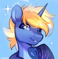 Size: 2078x2119 | Tagged: safe, artist:sugarstar, derpibooru import, oc, unofficial characters only, pony, unicorn, horn, icon, image, png, raised hoof, smiling, solo, sparkles, unicorn oc