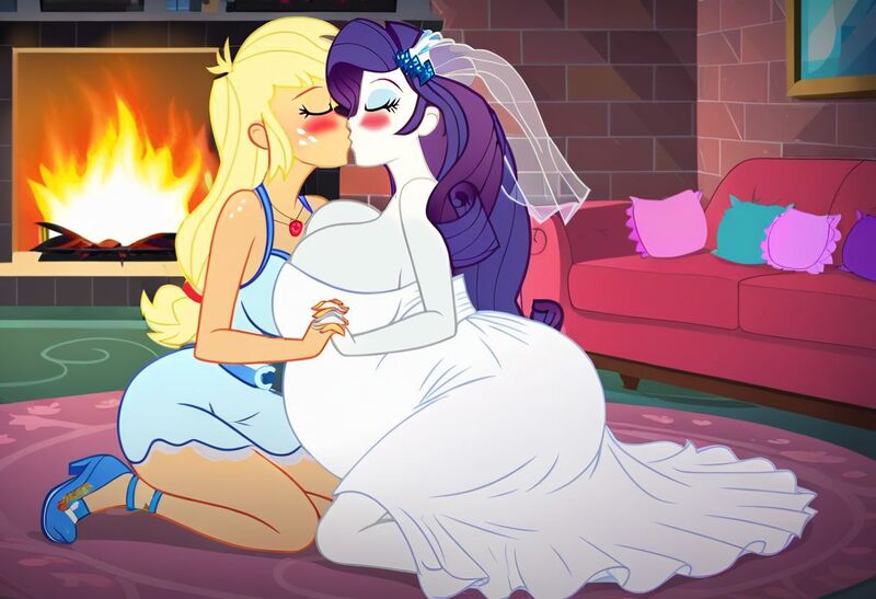 Size: 1216x832 | Tagged: questionable, ai content, machine learning generated, prompter:tiamatnightmare, applejack, rarity, human, equestria girls, breasts, busty applejack, busty rarity, clothes, dress, female, humanized, hyper, hyper belly, hyper pregnancy, image, impossibly large belly, jewelry, jpeg, kissing, lesbian, pregnant, rarijack, ring, shipping, wedding dress, wedding ring