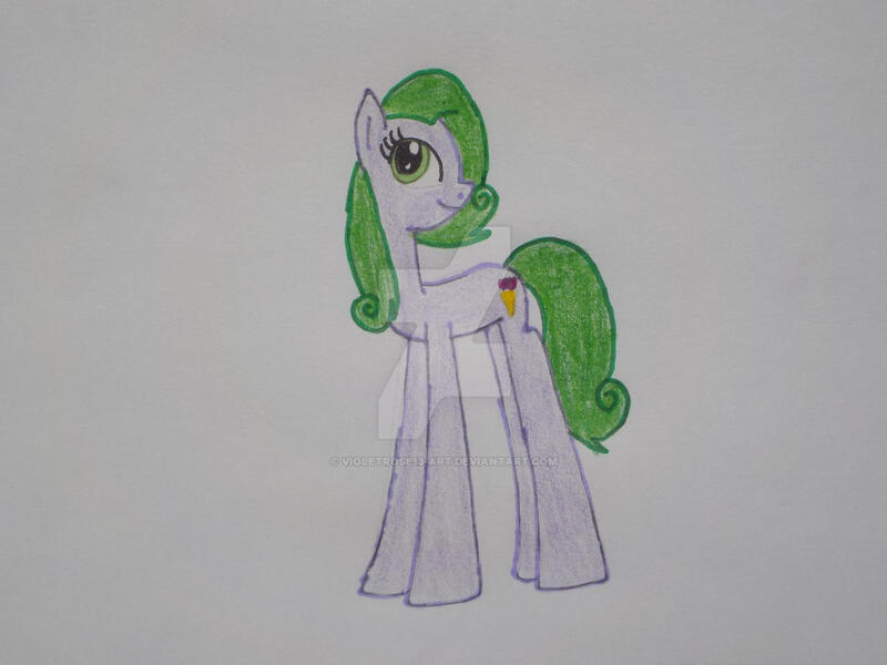 Size: 1280x960 | Tagged: safe, artist:violetrose13-art, derpibooru import, grape stem, earth pony, pony, cute, female, g4, grapebetes, image, jpeg, mare, older, older grape stem, solo, traditional art, turned head