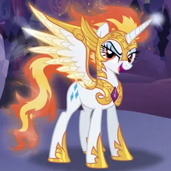 Size: 1024x1024 | Tagged: prompter needed, safe, ai content, derpibooru import, machine learning generated, novelai, stable diffusion, daybreaker, rarity, alicorn, pony, alicornified, armor, armored pony, female, fiery mane, fiery tail, full body, g4, hoof shoes, image, lidded eyes, mare, open mouth, open smile, peytral, png, princess shoes, race swap, raricorn, smiling, solo, spread wings, wings