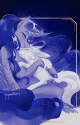 Size: 1800x2800 | Tagged: safe, artist:yuyusunshine, derpibooru import, princess luna, oc, oc:fowler, pony, female, hug, image, mother and child, png