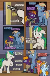 Size: 1920x2948 | Tagged: safe, artist:alexdti, derpibooru import, oc, oc:aqua lux, oc:brainstorm (alexdti), oc:purple creativity, oc:star logic, oc:warm focus, unofficial characters only, pony, comic:quest for friendship retold, angel, devil, hat, image, png, shoulder angel, shoulder devil, sunglasses, trident