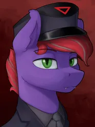 Size: 1560x2100 | Tagged: safe, artist:kelkessel, derpibooru import, oc, oc:marius hurricane, unofficial characters only, pony, equestria at war mod, bust, cap, clothes, fangs, hat, image, necktie, png, portrait, solo