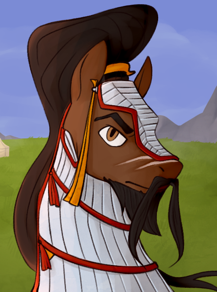 Size: 520x700 | Tagged: safe, artist:bunnyshrubby, derpibooru import, oc, oc:tahmasp, unofficial characters only, horse, saddle arabian, equestria at war mod, armor, bust, facial hair, image, moustache, png, portrait, scar, solo