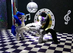 Size: 3072x2262 | Tagged: safe, alternate version, artist:malte279, derpibooru import, part of a set, octavia melody, vinyl scratch, chenille, chenille stems, chenille wire, craft, dancing, g4, image, jpeg, mirror ball, pipe cleaner sculpture, pipe cleaners