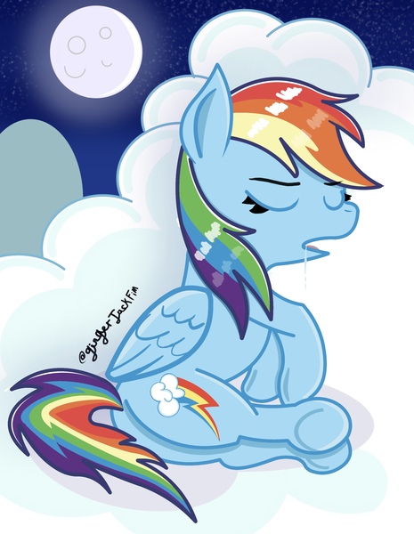 Size: 2160x2785 | Tagged: safe, rainbow dash, pegasus, pony, cloud, image, jpeg, sleeping