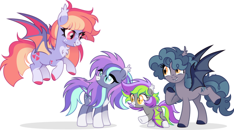 Size: 11374x6346 | Tagged: safe, artist:cirillaq, derpibooru import, oc, oc:lemon star, oc:snoozy star, oc:starry love, oc:starry night, unofficial characters only, bat pony, pony, absurd resolution, female, filly, foal, image, mare, png, simple background, transparent background