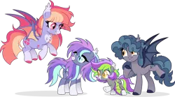 Size: 11374x6346 | Tagged: safe, artist:cirillaq, derpibooru import, oc, oc:lemon star, oc:snoozy star, oc:starry love, oc:starry night, unofficial characters only, bat pony, pony, absurd resolution, female, filly, foal, image, mare, png, simple background, transparent background