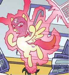 Size: 640x698 | Tagged: safe, artist:tonyfleecs, derpibooru import, idw, unnamed character, unnamed pony, pegasus, pony, from the shadows, spoiler:comic, spoiler:comic52, cropped, crowbar, female, g4, image, magic, mare, mask, official comic, png, robbery