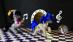 Size: 5143x2967 | Tagged: safe, alternate version, artist:malte279, derpibooru import, part of a set, octavia melody, vinyl scratch, cello, chase, chenille, chenille stems, chenille wire, craft, disco ball, duo, duo female, female, g4, image, jpeg, musical instrument, pipe cleaner sculpture, pipe cleaners