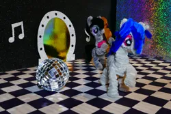 Size: 4119x2746 | Tagged: safe, alternate version, artist:malte279, derpibooru import, part of a set, octavia melody, vinyl scratch, cello, chase, chenille, chenille stems, chenille wire, craft, disco ball, duo, duo female, female, g4, image, jpeg, musical instrument, pipe cleaner sculpture, pipe cleaners