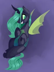 Size: 1280x1707 | Tagged: safe, artist:incendiaryboobs, edit, editor:strifesnout, queen chrysalis, changeling, changeling queen, female, green changeling, image, png, sharp teeth, solo, teeth