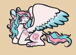 Size: 1600x1152 | Tagged: safe, artist:venus_ai_, edit, editor:strifesnout, star catcher, pegasus, pony, g3, blue eyes, cutie mark, female, image, looking at you, mare, png, simple background, solo, spread wings, tail, two toned mane, two toned tail, wings, yellow background
