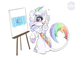 Size: 5319x4000 | Tagged: safe, artist:confetticakez, edit, editor:strifesnout, oc, oc:cloudy canvas, unofficial characters only, kirin, equestrian flag, image, kirin oc, mouth hold, paintbrush, png, rainbow colors, simple background, solo, underhoof, white background