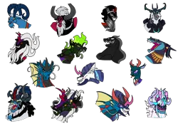 Size: 2000x1414 | Tagged: safe, artist:zetikoopa, derpibooru import, ahuizotl, grogar, king sombra, lord tirek, pharynx, pony of shadows, shining armor, storm king, oc, oc:alastor, oc:bass thunder, oc:dark havok, oc:keiran, oc:odysseus, oc:phantom infinite, ahuizotl (species), centaur, changedling, changeling, dragon, goat, hybrid, kirin, longma, shadow pony, siren, storm creature, taur, umbrum, my little pony: the movie, alexandrite arcane, amalgamation, antagonist, evil grin, evil laugh, female to male, fusion, grin, image, kirin oc, laughing, looking at you, male, male siren, monster shining armor, png, prince pharynx, rule 63, smiling, species swap