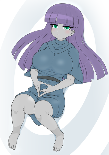 Size: 2067x2930 | Tagged: safe, artist:batipin, derpibooru import, maud pie, human, equestria girls, barefoot, big breasts, breasts, busty maud pie, feet, g4, image, looking at you, missing accessory, missing shoes, png