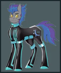 Size: 1637x1954 | Tagged: safe, anonymous artist, derpibooru import, oc, unnamed oc, earth pony, pony, derpibooru exclusive, fireheart76's latex suit design, image, latex, latex suit, png, prisoners of the moon, rubber, rubber suit, simple background, style emulation