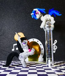 Size: 3118x3662 | Tagged: safe, alternate version, artist:malte279, derpibooru import, part of a set, octavia melody, vinyl scratch, cello, chase, chenille, chenille stems, chenille wire, craft, disco ball, duo, duo female, female, g4, image, jpeg, musical instrument, pipe cleaner sculpture, pipe cleaners