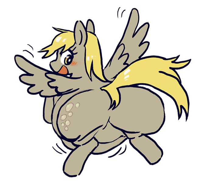 Size: 800x716 | Tagged: artist needed, source needed, suggestive, derpibooru import, derpy hooves, pegasus, pony, aderpose, belly, big belly, blushing, bubble butt, butt, fat, fat fetish, female, fetish, image, jiggle, large butt, looking back, morbidly obese, obese, open mouth, open smile, png, smiling, solo, solo female, spread wings, the ass was fat, wings