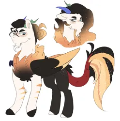 Size: 2049x2064 | Tagged: safe, artist:lilyube, derpibooru import, oc, unnamed oc, unofficial characters only, hybrid, pony, ethereal mane, facial hair, frown, goatee, high res, horns, image, interspecies offspring, male, offspring, parent:discord, parent:princess celestia, parents:dislestia, png, simple background, solo, stallion, starry mane, starry wings, white background, wings