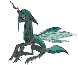 Size: 558x466 | Tagged: safe, artist:emptygoldstudio, derpibooru import, queen chrysalis, changeling, changeling queen, alternate design, alternate universe, female, frown, image, lidded eyes, png, simple background, white background