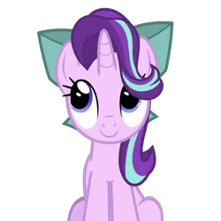 Size: 320x320 | Tagged: safe, artist:.derpy., derpibooru import, starlight glimmer, pony, unicorn, animated, animated png, blinking, bow, cute, g4, glimmerbetes, hair bow, horn, image, looking up, loop, perfect loop, png, show accurate, simple background, sitting, solo, transparent background, weapons-grade cute