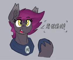 Size: 2146x1767 | Tagged: safe, artist:reddthebat, derpibooru import, oc, oc:selena (reddthebat), unofficial characters only, bat pony, pony, bat pony oc, bat wings, chinese text, ear fluff, eyebrows, eyebrows visible through hair, female, image, jpeg, mare, moon runes, night guard, open mouth, solo, talking to viewer, wings