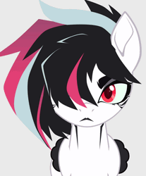 Size: 1790x2160 | Tagged: safe, artist:fosha, derpibooru import, oc, oc:kayoko, unofficial characters only, pegasus, pony, zebra, animated, black hair, black wings, g4, gif, gradient hair, half body, half zebra, image, one eye closed, pegasus oc, red and black oc, red eyes, simple background, solo, white background, white body, wings, zebra oc