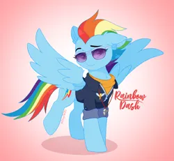 Size: 2752x2544 | Tagged: safe, artist:emyart18, derpibooru import, rainbow dash, pegasus, pony, female, gradient background, high res, image, jpeg, mare, older, older rainbow dash, raised leg, sunglasses