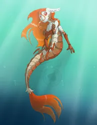 Size: 1671x2168 | Tagged: safe, artist:ravenpuff, ponerpics import, ponybooru import, oc, oc:sunbeam, unofficial characters only, anthro, hybrid, shrimp, crepuscular rays, crossed arms, image, interspecies offspring, male, mermay, multiple arms, multiple limbs, offspring, parent:discord, parent:princess celestia, parents:dislestia, png, solo, species swap, underwater