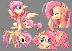 Size: 4092x2893 | Tagged: safe, artist:candy meow, derpibooru import, fluttershy, pegasus, pony, :o, ^^, cheek fluff, chest fluff, confused, doodle, ear fluff, eyes closed, female, floppy ears, flying, g4, giggling, gray background, image, looking down, looking sideways, looking up, lying down, mare, open mouth, png, simple background, sitting, smiling, solo, spread wings, surprised, wings