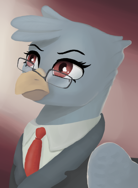 Size: 496x677 | Tagged: safe, artist:monx94, derpibooru import, oc, oc:alexandra descieux, unofficial characters only, gryphon, equestria at war mod, bust, clothes, glasses, griffon oc, image, necktie, png, portrait, solo