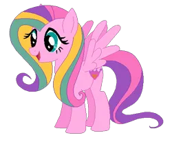 Size: 488x403 | Tagged: safe, artist:selenaede, artist:user15432, derpibooru import, ploomette, pegasus, pony, base used, g4, image, multicolored mane, multicolored tail, open mouth, open smile, pink coat, png, recolor, simple background, smiling, tail, transparent background