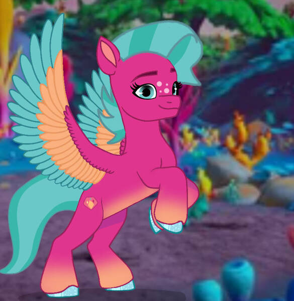 Size: 827x848 | Tagged: safe, artist:artsmlpgen5, artist:dancingkinfiend, derpibooru import, ponified, pegasus, pony, g5, base used, blaize skysong, coat markings, colored wings, female, freckles, image, jpeg, multicolored wings, smiling, socks (coat marking), solo, species swap, wings