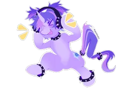Size: 3000x2250 | Tagged: safe, alternate version, artist:kaijulii, derpibooru import, oc, unofficial characters only, unicorn, choker, collar, commission, dancing, headphones, horn, image, multicolored tail, pale belly, pigtails, png, punk, purple coat, purple fur, purple mane, raised hoof, simple background, solo, spiked choker, spiked collar, standing, standing on two hooves, standing up, stomp, stomping, tail, tail accessory, transparent background, twintails, two toned coat, unicorn oc, x3, xd