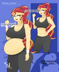 Size: 4408x5365 | Tagged: suggestive, artist:diamondgreenanimat0, derpibooru import, sunset shimmer, human, equestria girls, :t, belly, belly button, belly expansion, big belly, big breasts, breast expansion, breasts, busty sunset shimmer, butt, clothes, comic, fat, fat boobs, female, food baby, g4, growth, hips, huge belly, image, not pregnant, physique difference, png, red hair, simple background, slender, slobset shimmer, solo, sporty style, thin, transformation, transformation sequence, weight gain, weight gain sequence, yellow hair