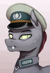 Size: 1536x2252 | Tagged: safe, artist:mrscroup, derpibooru import, oc, oc:cimex, unofficial characters only, changeling, equestria at war mod, bust, cap, changeling oc, clothes, fangs, hat, image, military uniform, png, portrait, solo, uniform