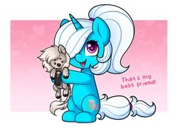 Size: 3213x2326 | Tagged: safe, artist:madelinne, derpibooru import, oc, oc:devilvoice, oc:pummela, unofficial characters only, original species, plush pony, pony, unicorn, chibi, commission, duo, female, hair over one eye, horn, image, looking at you, plushie, png, ponytail, text, unicorn oc, ych result