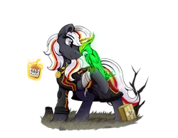 Size: 6200x4800 | Tagged: safe, artist:singovih, derpibooru import, oc, oc:pyrelight, oc:velvet remedy, unofficial characters only, balefire phoenix, phoenix, pony, unicorn, fallout equestria, bag, clothes, dead tree, female, horn, image, magic, mare, medical saddlebag, png, simple background, smiling, solo, telekinesis, transparent background, tree