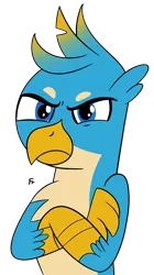 Size: 1754x3121 | Tagged: safe, artist:frownfactory, derpibooru import, gallus, gryphon, crossed arms, g4, gallus is not amused, image, male, png, solo, unamused