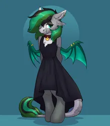 Size: 3500x4000 | Tagged: safe, alternate version, artist:spoopygander, derpibooru import, oc, oc:geoplix, draconequus, clothes, collar, dress, image, piercing, png, socks, solo