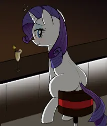 Size: 264x310 | Tagged: safe, artist:truthormare, ponerpics import, rarity, pony, bar, bar stool, blushing, drink, drinking glass, drunk, drunk bubbles, female, image, looking at you, looking back, looking back at you, mare, png, seat, sitting, solo