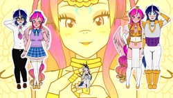 Size: 1366x768 | Tagged: suggestive, artist:shitsandgiggles, derpibooru import, princess cadance, shining armor, alicorn, anthro, human, unicorn, armor, before and after, belly button, belly piercing, breasts, clothes, goddess, grope, horn, humanized, image, kisekae, loincloth, male nipples, meme, nipples, nudity, petting, piercing, png, pubic hair, school uniform, self paradox, self ponidox, teen princess cadance, teenage shining armor, the bride and the ugly ass groom, then and now, unconvincing armor