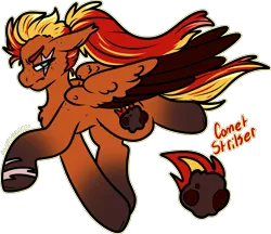 Size: 1895x1641 | Tagged: safe, artist:sexygoatgod, derpibooru import, oc, oc:comet striker, unofficial characters only, hybrid, pony, flying, image, male, pegabat, png, ponytail, scar, simple background, solo, transparent background