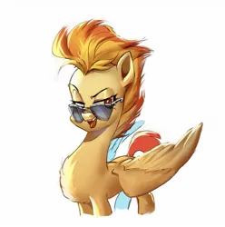 Size: 1270x1280 | Tagged: safe, artist:allat18, derpibooru import, spitfire, pegasus, pony, chest fluff, female, image, jpeg, mare, open mouth, open smile, simple background, sketch, smiling, solo, sunglasses, white background