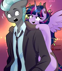 Size: 3490x4000 | Tagged: suggestive, artist:xjenn9, derpibooru import, thunderlane, twilight sparkle, anthro, original species, timber pony, timber wolf, image, png, species swap, timber wolfified