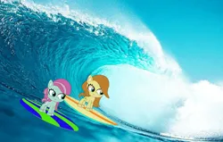Size: 2048x1303 | Tagged: safe, artist:marybethmaria1423, minty, earth pony, my little pony: pony life, butterscotch, image, png, surfboard