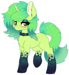 Size: 982x1067 | Tagged: safe, artist:pasteldraws, derpibooru import, unnamed character, unnamed pony, oc, unofficial characters only, pony, unicorn, blushing, bubble tea theme, collar, ear fluff, eyeshadow, freckles, horn, image, makeup, png, simple background, solo, transparent background